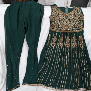 Embellished Green Traditional Outfit